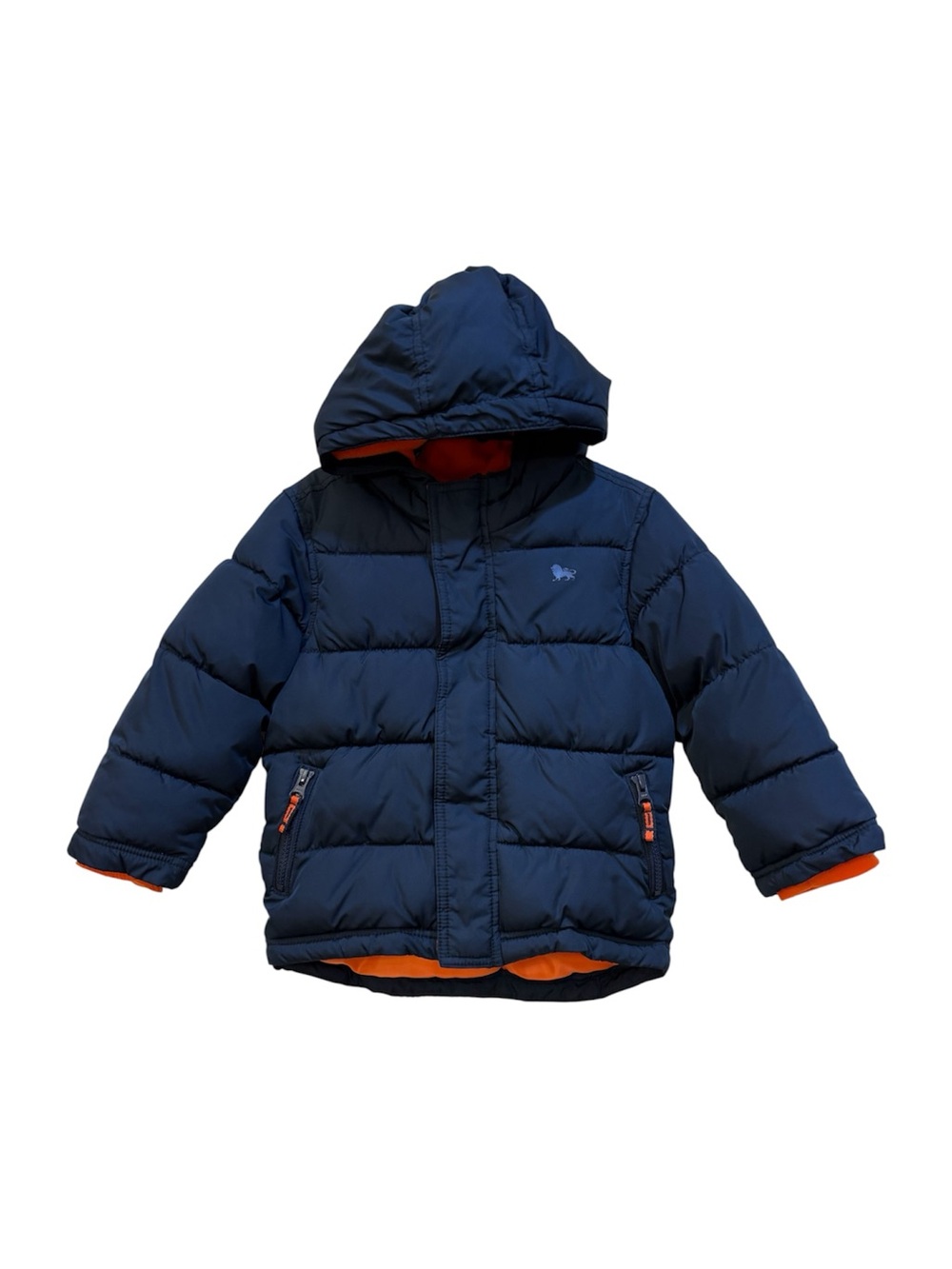 Old Navy Toddler Boys Blue Hooded Orange Fleece lined Puffer Jacket Size 3T